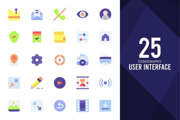 Vector 25 user interface flat icons pack vector illustration