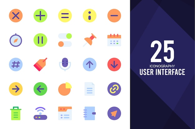 25 User Interface Flat icons pack vector illustration