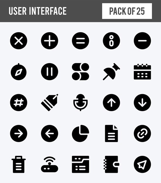 25 User Interface Glyph icons pack vector illustration