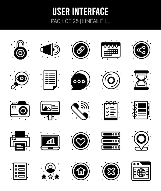 25 User Interface Lineal Fill icons Pack vector illustration