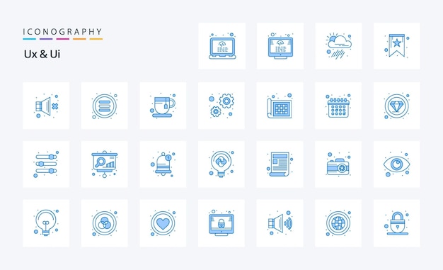 25 Ux と Ui 青アイコン パック ベクトル アイコン イラスト