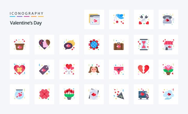 25 pacchetto icone a colori piatto per san valentino illustrazione delle icone vettoriali