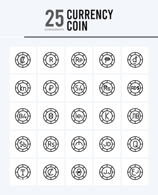 25 valuta munt overzicht iconen Pack vector illustratie