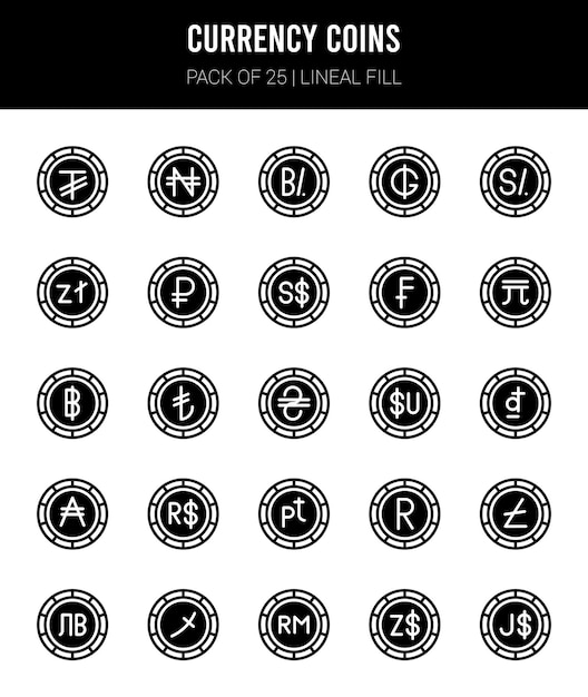 25 Valuta Munten Lineal Fill iconen Pack vector illustratie