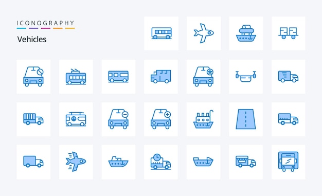 Vector 25 vehicles blue icon pack