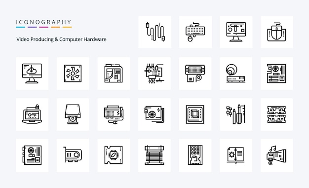 25 Video Producing And Computer Hardware Line icon pack Vector icons illustration