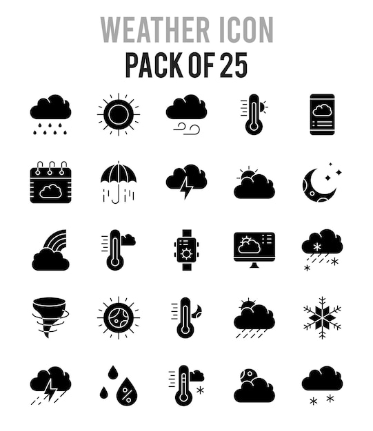 Vettore 25 illustrazione vettoriale del pacchetto icone meteo glyph