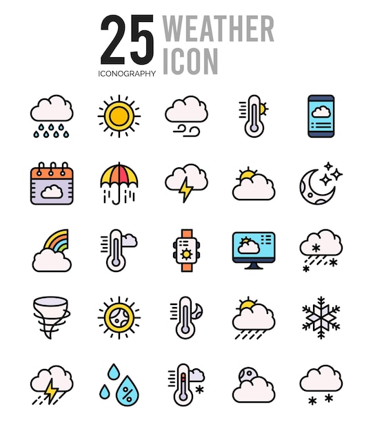 Vector 25 weather lineal color icon pack vector illustration
