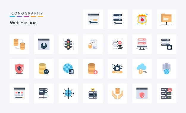 25 Web ホスティング フラット カラー アイコン パック