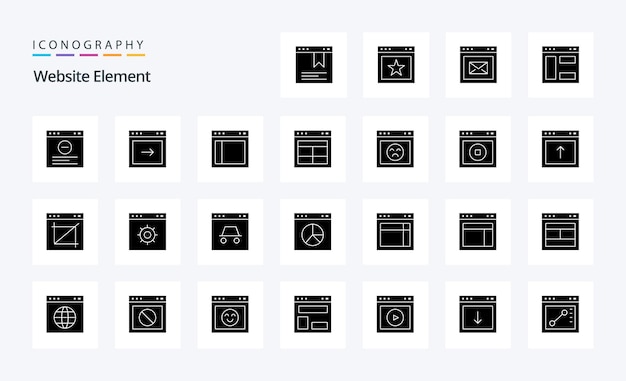 25 website element solid glyph icon pack