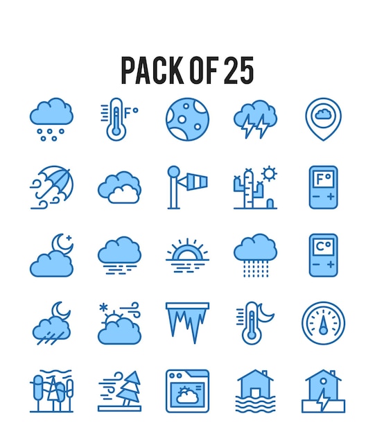 25 weer twee kleuren iconen Pack vectorillustratie