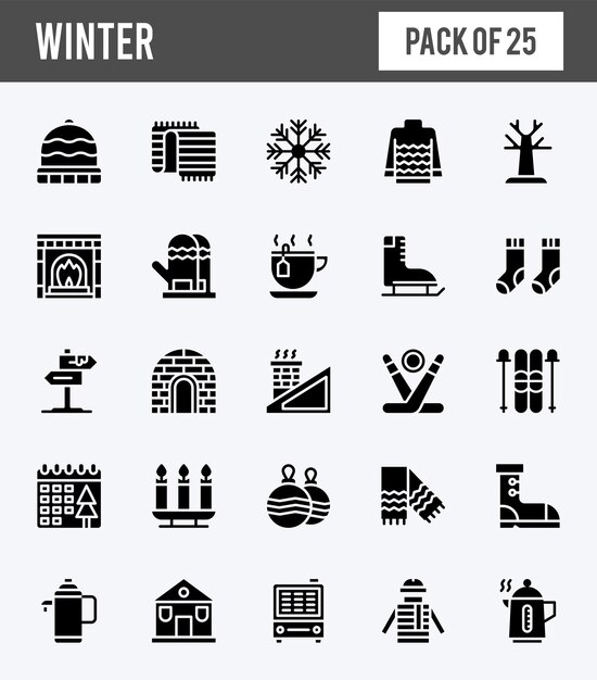 25 Winter Glyph icons pack vector illustration