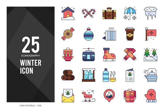 25 Winter Lineal Color icon pack vector illustration