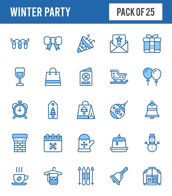 25 Winter Party Two Color iconen pakken vectorillustratie