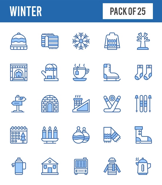 25 Winter twee kleuren iconen pakken vectorillustratie