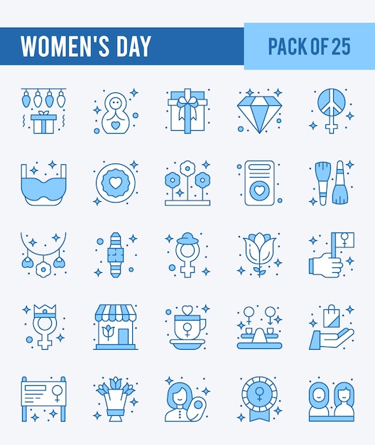 25 Women's Day Two Color icons Pack vector illustration