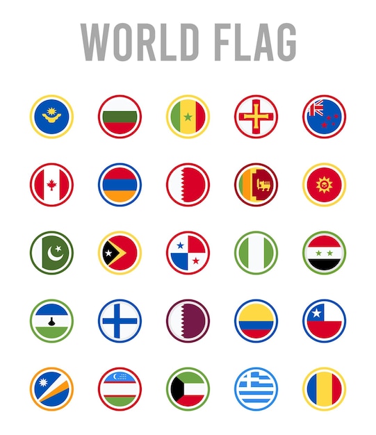 Вектор 25 флагов мира с округленными значками. векторная иллюстрация пакета