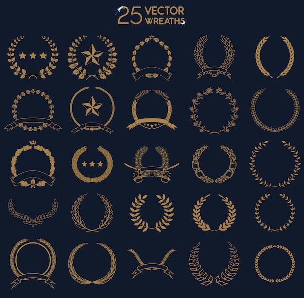 Vector 25  wreaths. set of award laurel wreaths and branches.