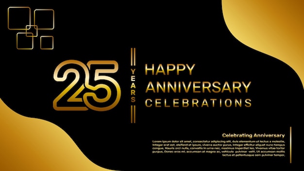 ゴールドカラーのロゴベクトルテンプレートイラストに二重線のコンセプトを備えた25周年記念ロゴデザイン