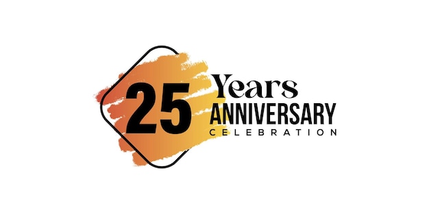 Vector 25 years anniversary celebration with orange brush and square isolated on white background.