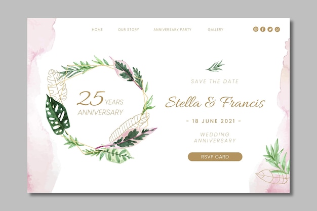 25 years anniversary floral landing page template