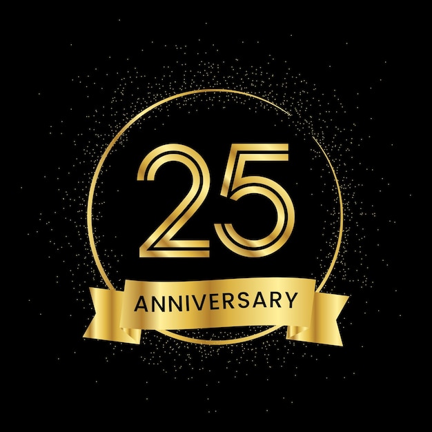 검정색 바탕에 번지는 금색 원 안의 25주년 기념일 황금번호 기념일