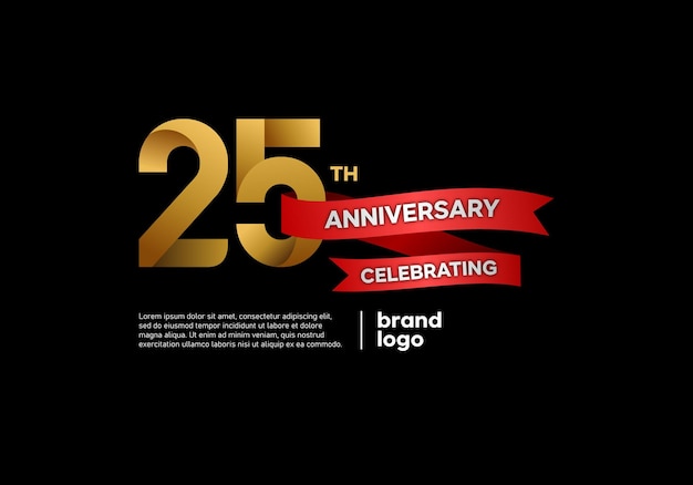 25 years anniversary logo with gold and red emblem on black background