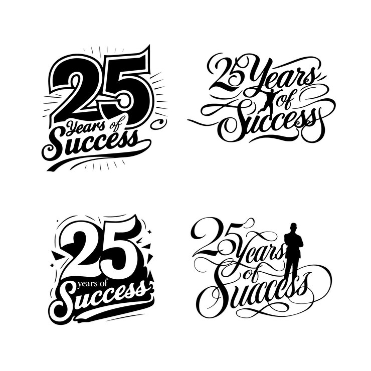 25 years of success typography silhouette vector design with white background