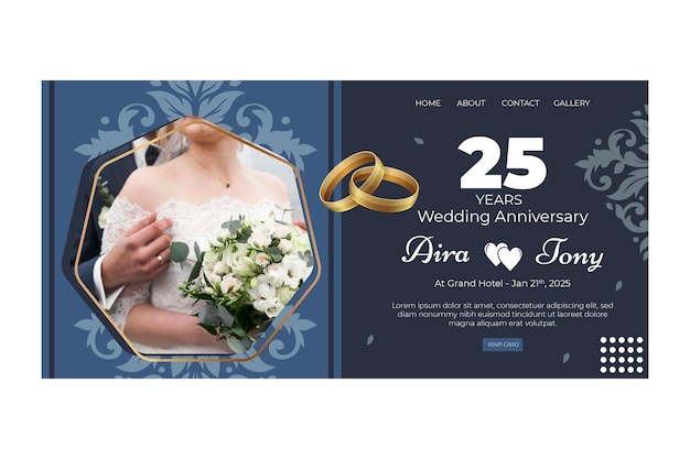 Vector 25 years wedding anniversary landing page template