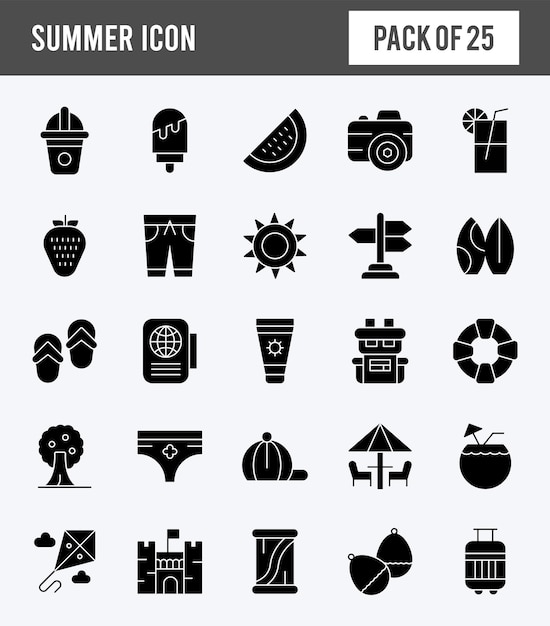 25 Zomer Glyph icon pack vector illustratie