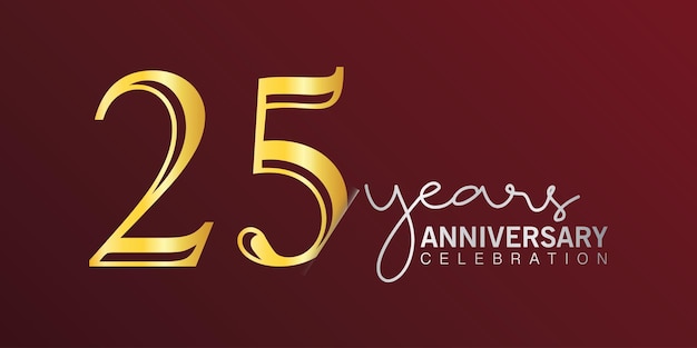 25e verjaardag viering logo nummer gouden kleur met rode kleur achtergrond vector design.
