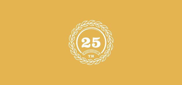 25st anniversary logo with ring and frame white color and gold background