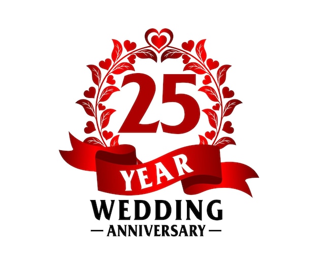 25st wedding anniversary vector art, per la stampa di biglietti di auguri, souvenir, ecc