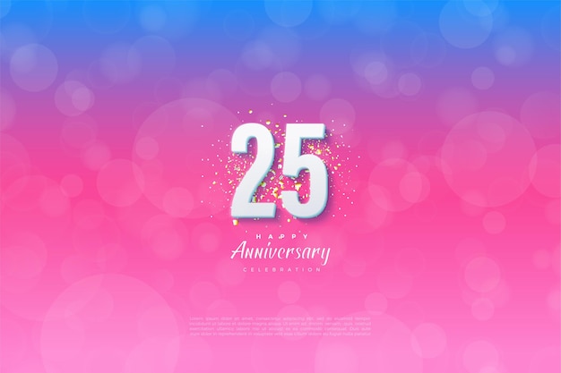 25ste verjaardag achtergrond met nummer illustratie op achtergrond ingedeeld van blauw naar roze.