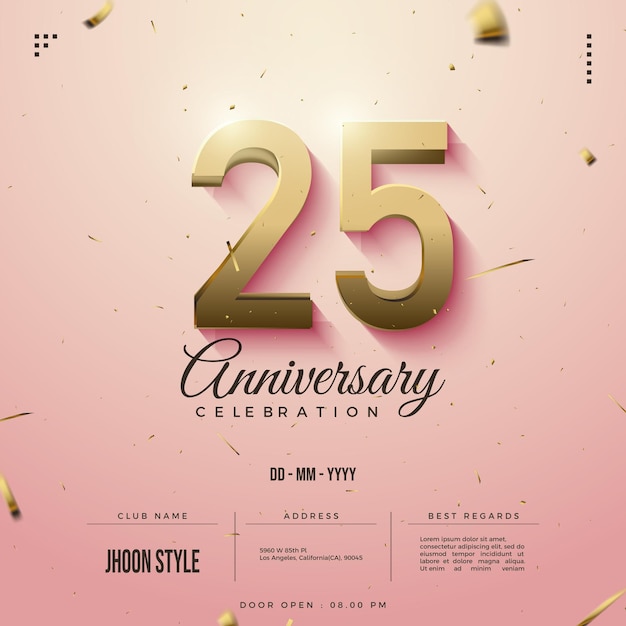 25th anniversary background in pink color and light effect from above