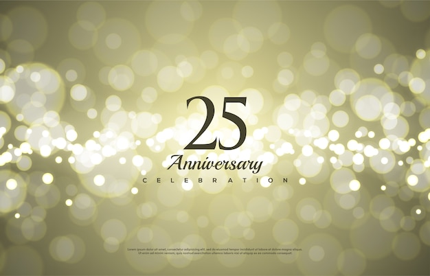 Vector 25th anniversary celebration with black numbers on gold blur background.