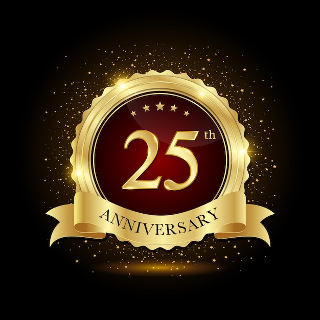 25周年記念 誕生日イベントの黄金のエンブレムデザイン 記念日ロゴ 記念日テンプレート