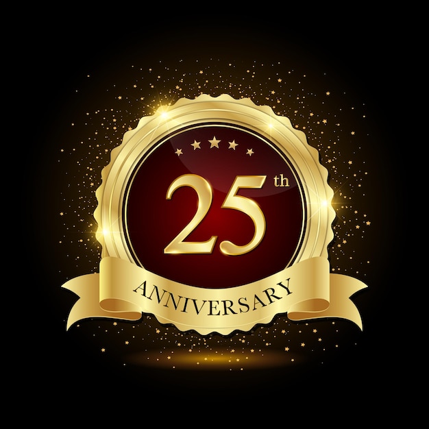 Vector 25th anniversary golden emblem design for birthday event anniversary logo anniversary template