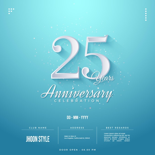 Vector 25th anniversary on a light blue background with a slight glow effect