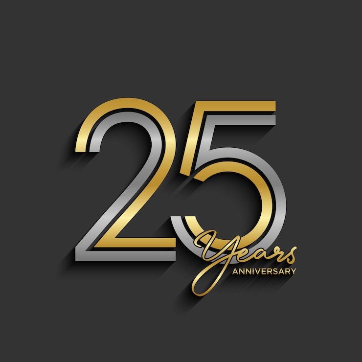 Vector 25주년 기념 로고 디자인 이중선 번호 컨셉 디자인 황금 번호 로고 벡터 템플릿