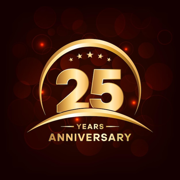 25 周年記念ロゴ デザイン ゴールデン ナンバーとフォント ロゴ ベクトル テンプレート