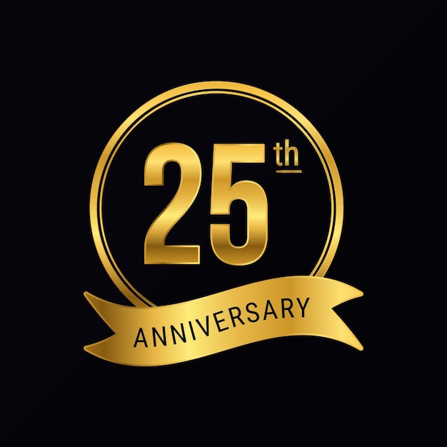 25th anniversary logo golden color celebration event wedding greeting card invitation round