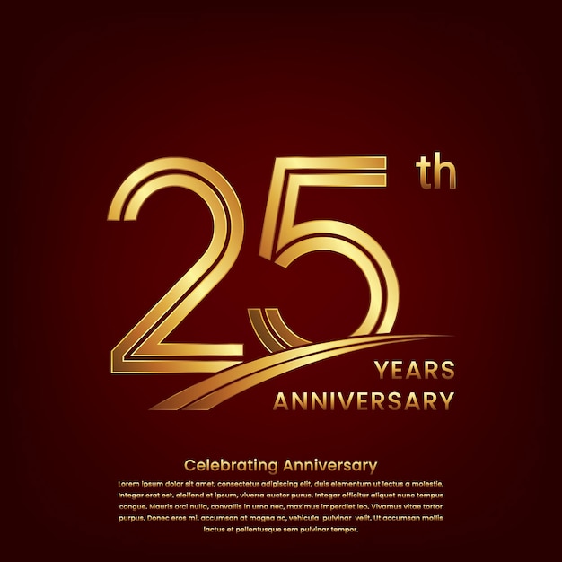 25th Anniversary logo with double line concept design Golden number for anniversary celebration event Logo Vector Template