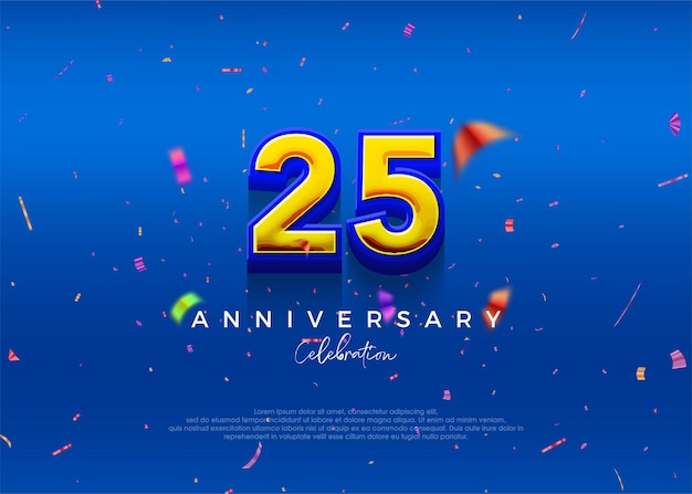 25th Anniversary in luxurious blue Premium vector background for greeting and celebration