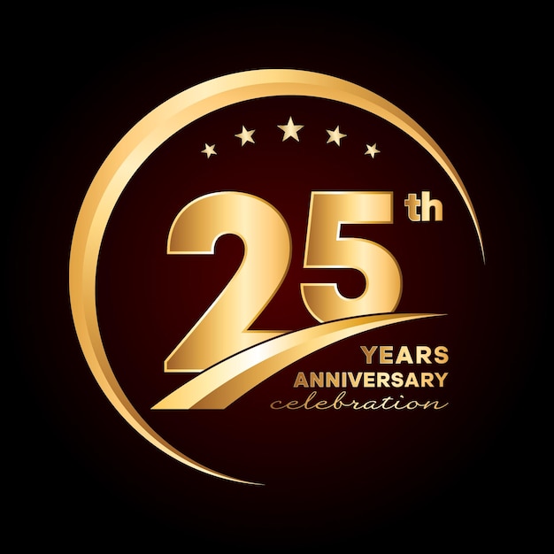 25th anniversary template design with gold color number and ring