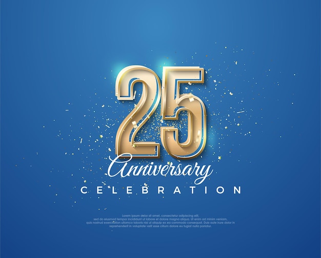 25th anniversary with a luxurious design between gold and blue Premium vector for poster banner celebration greeting