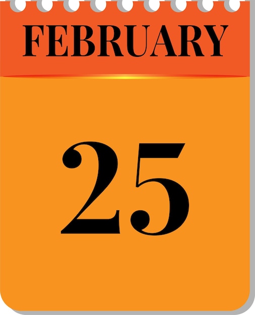 2 月 25 日カレンダー アイコン ホワイト バック グラウンド オレンジ ブラック カラー デザイン ベクトル画像
