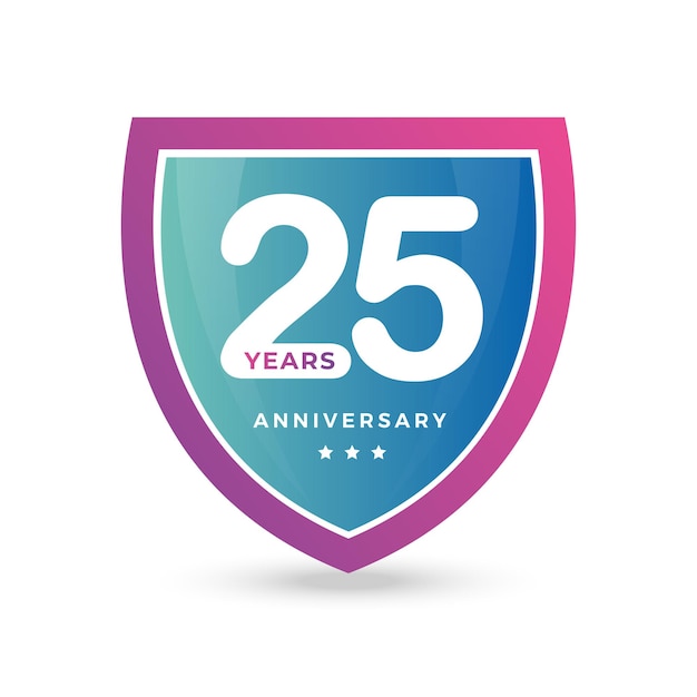 25th twenty five anniversary Celebrating icon logo label Vector event gold color shield