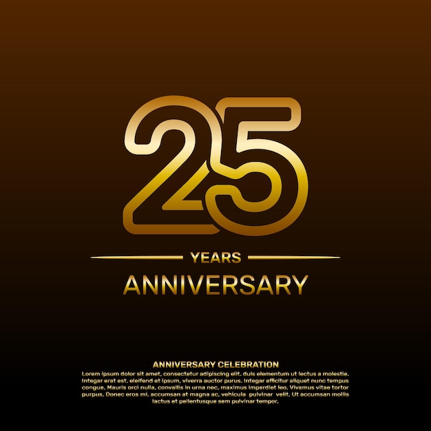 Vector 25th year anniversary design template in gold color