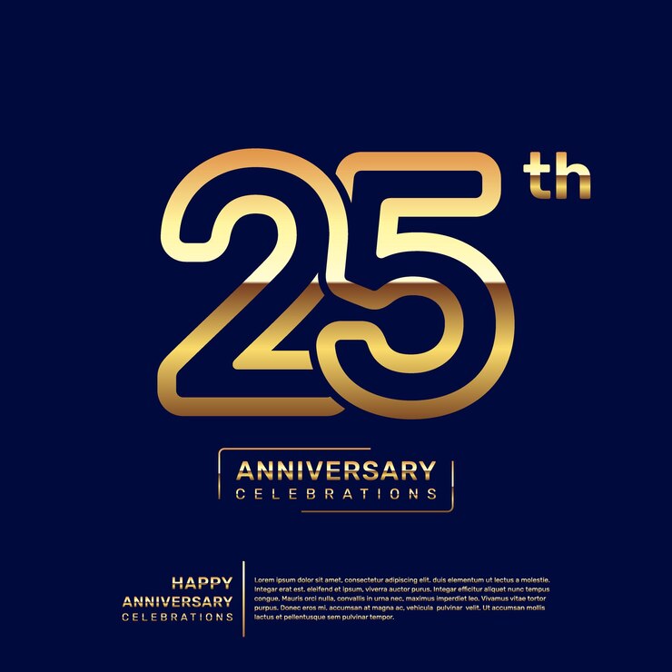 Vector 골드 컬러의 더블 라인 컨셉의 25주년 로고 디자인
